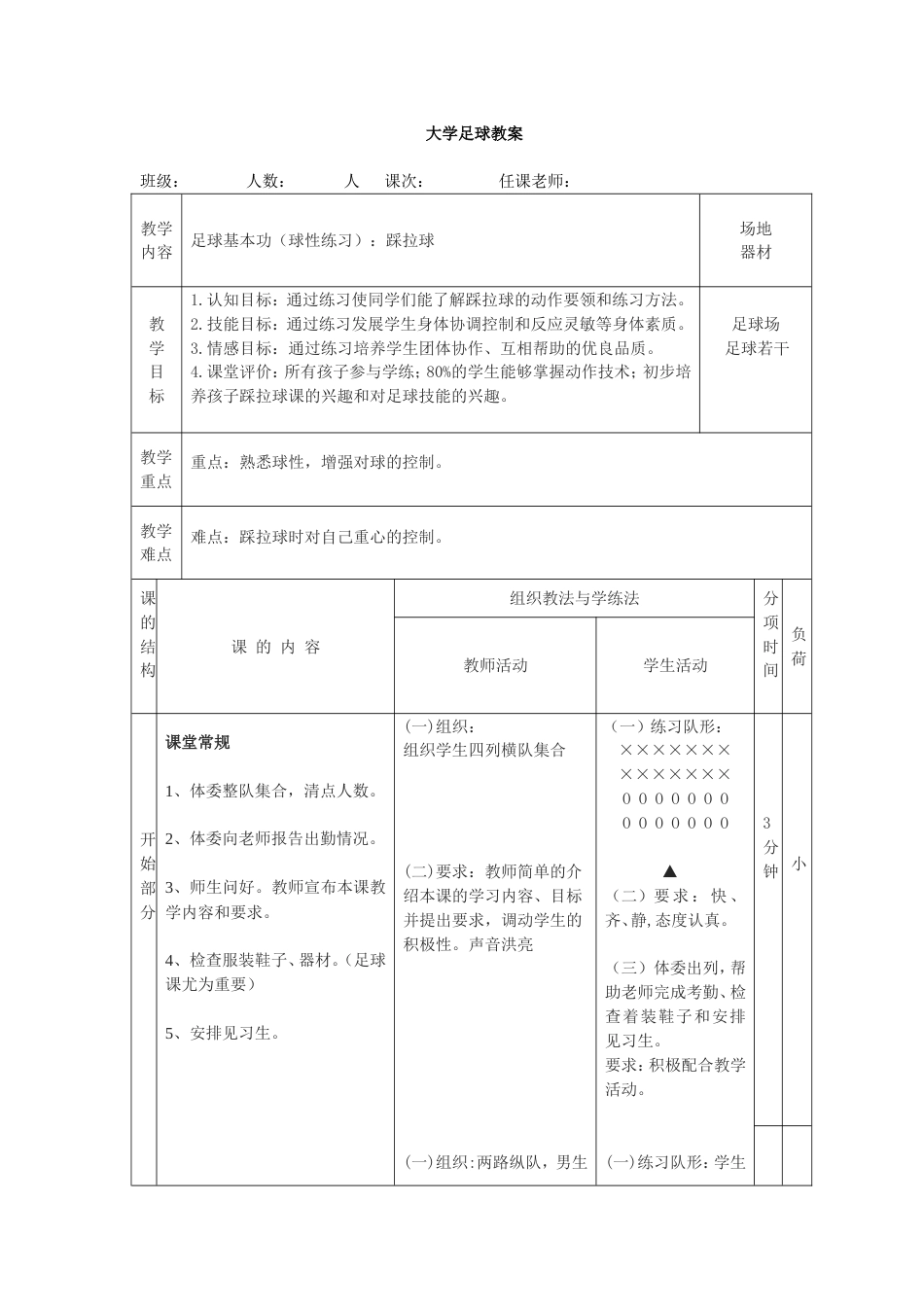 大学足球课教案踩拉球_第1页