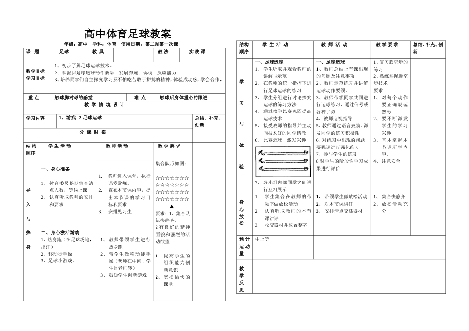 高中体育足球教案（12周）_第1页