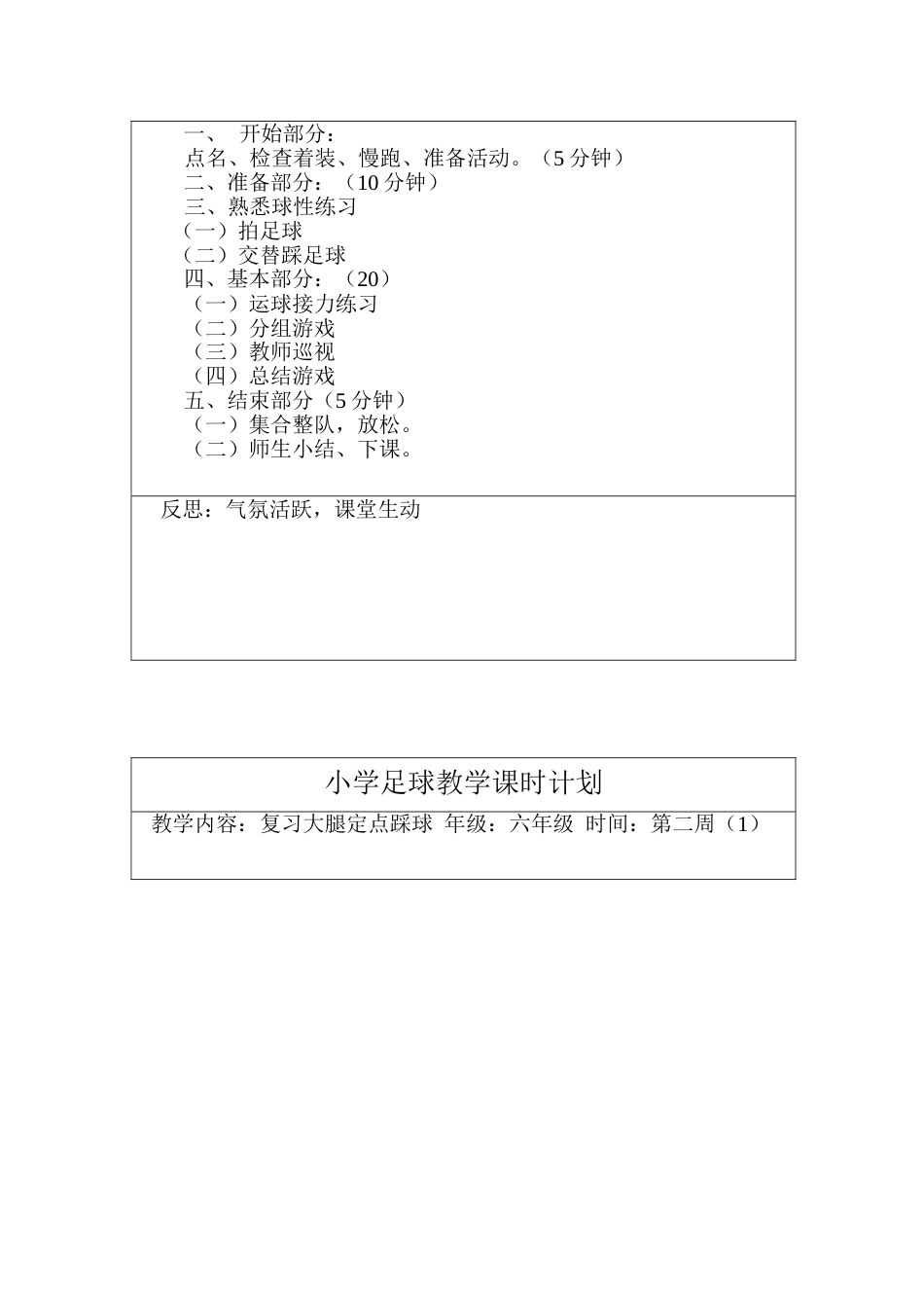 小学足球教学课时计划 教案18周_第2页