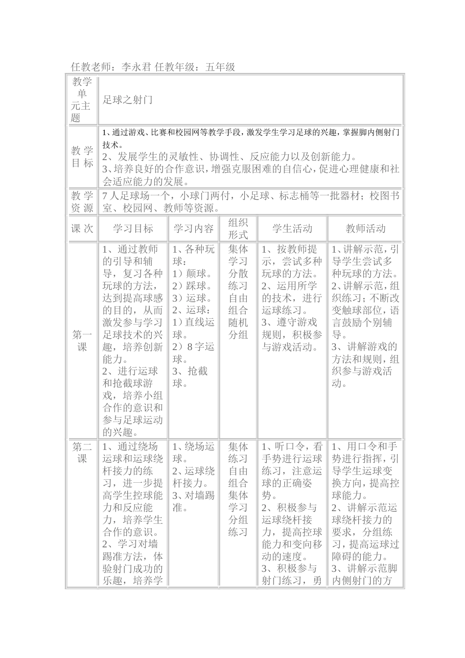 小学足球教学设计_第2页