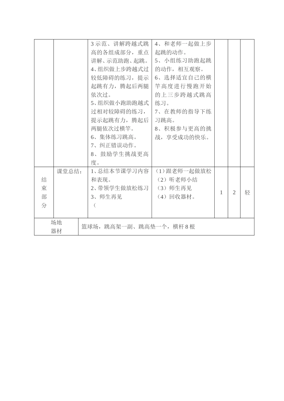 小学四年级跨越式跳高教案及教学设计1_第2页