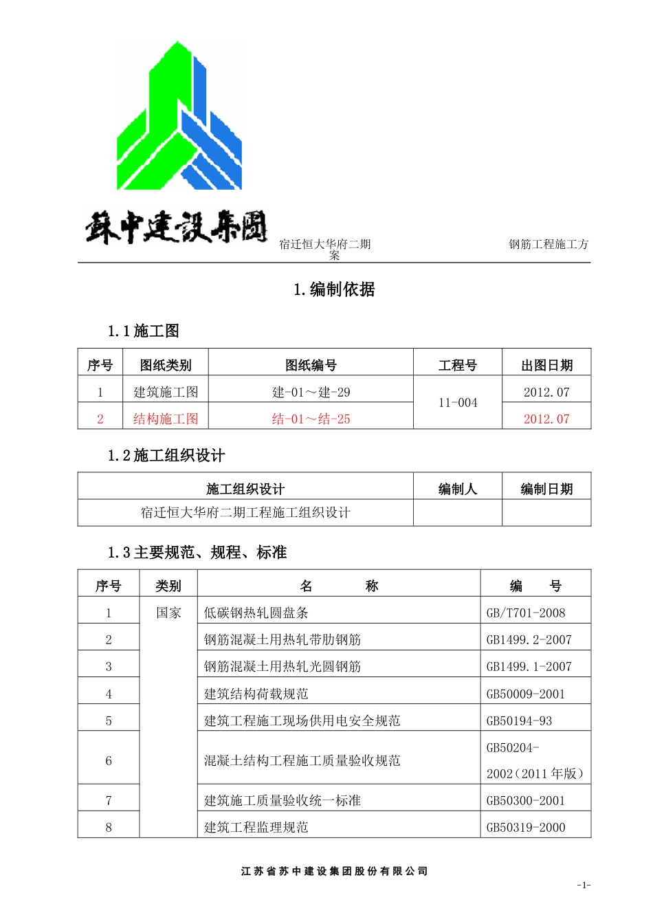 恒大二期钢筋施工方案01（33 P）_第1页