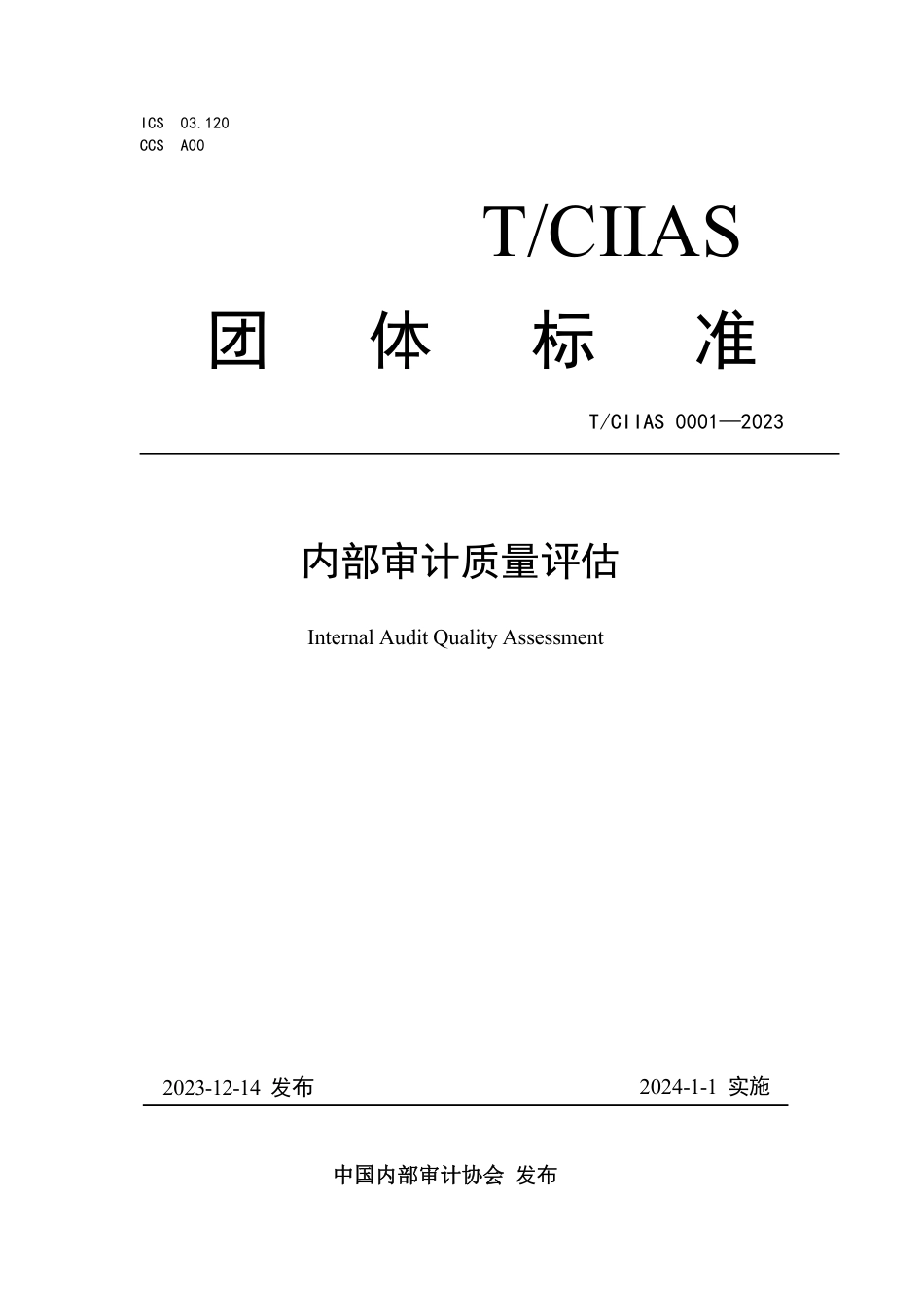 T∕CIIAS 0001-2023 内部审计质量评估_第1页