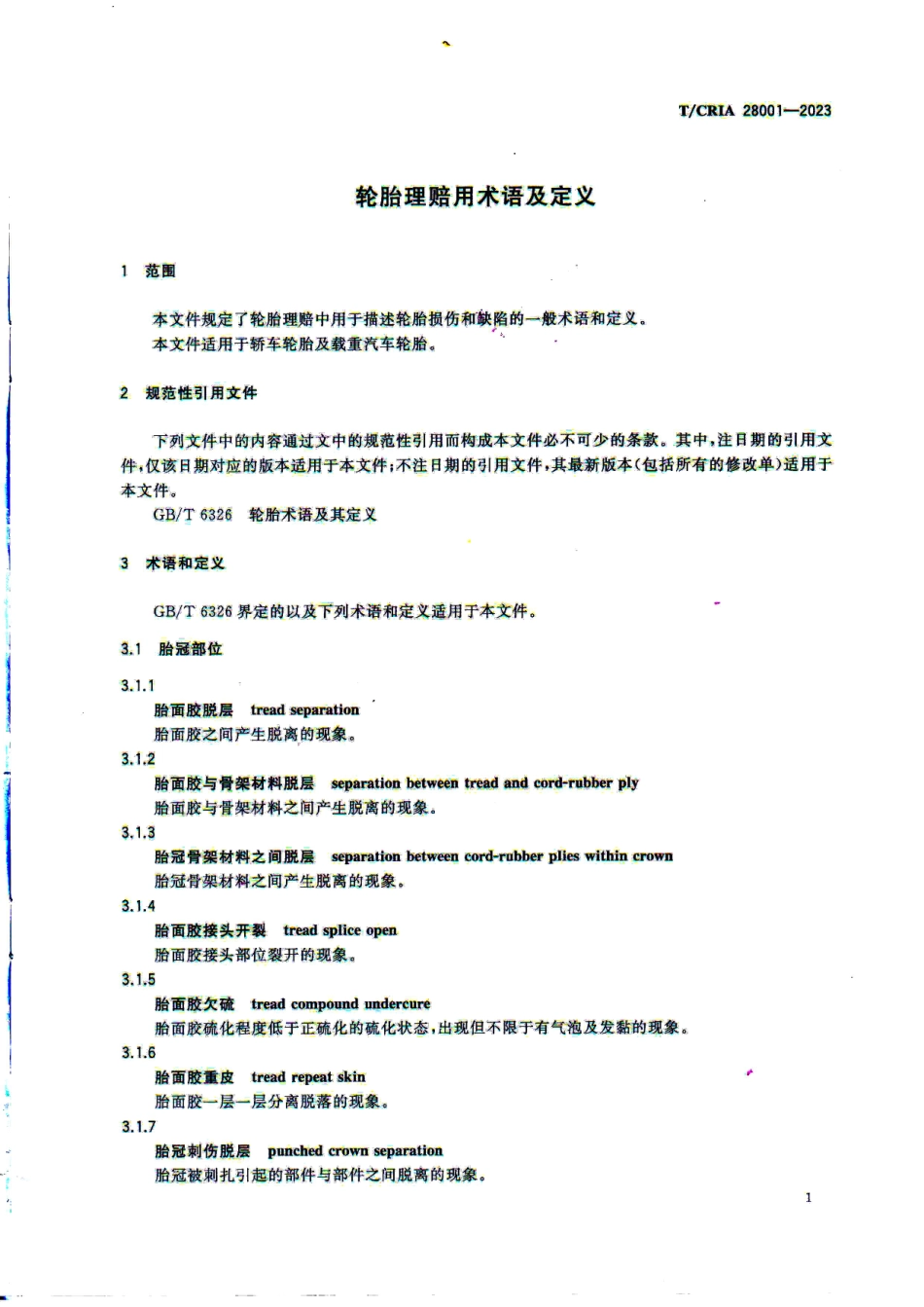 T∕CRIA 28001-2023 轮胎理赔用术语及定义_第3页