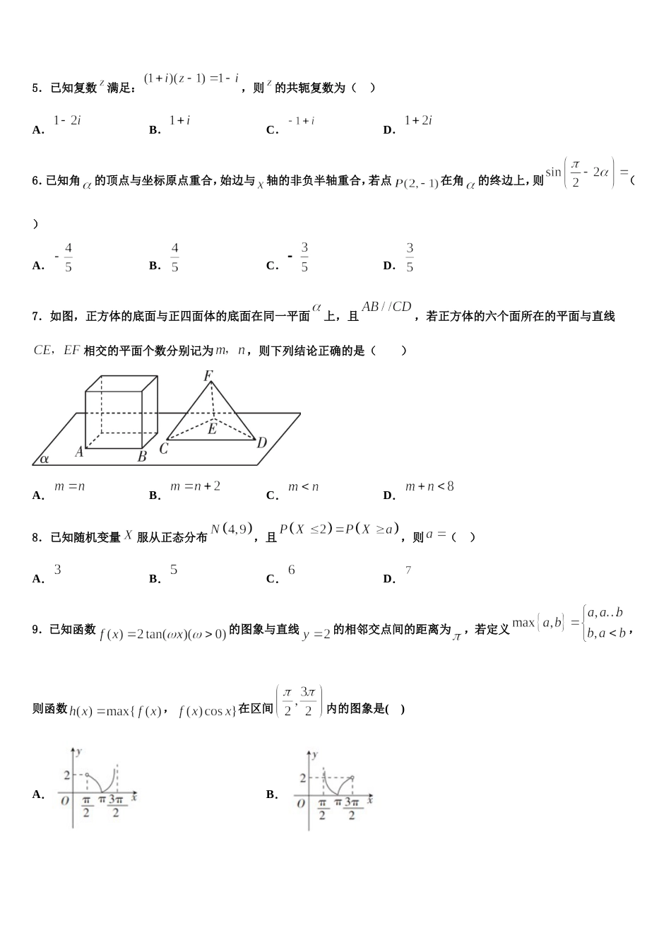 2024届广东省肇庆市重点中学高三数学第一学期期末达标检测试题含解析_第2页