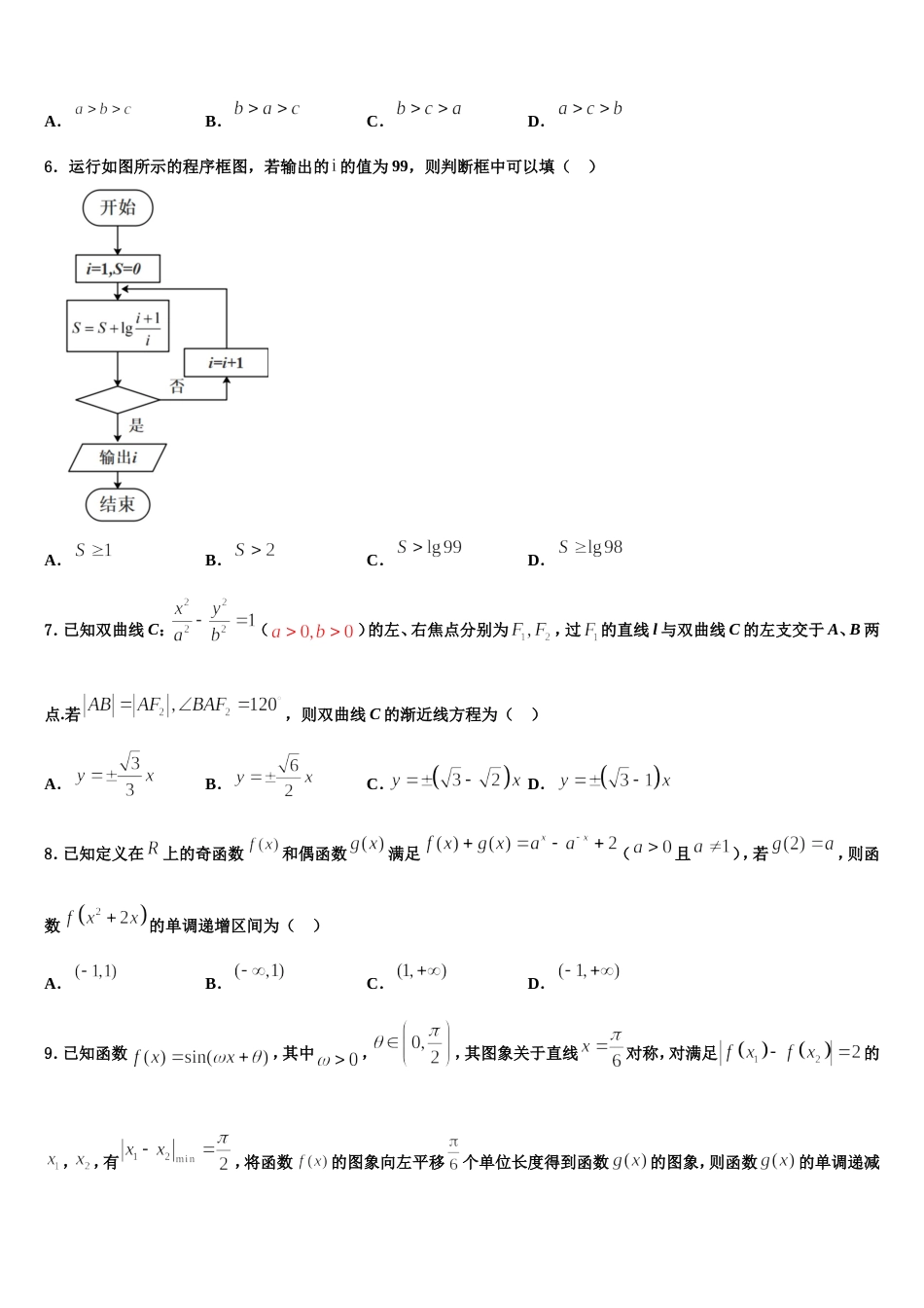 2024届湖北省武汉二中高三上数学期末监测模拟试题含解析_第2页