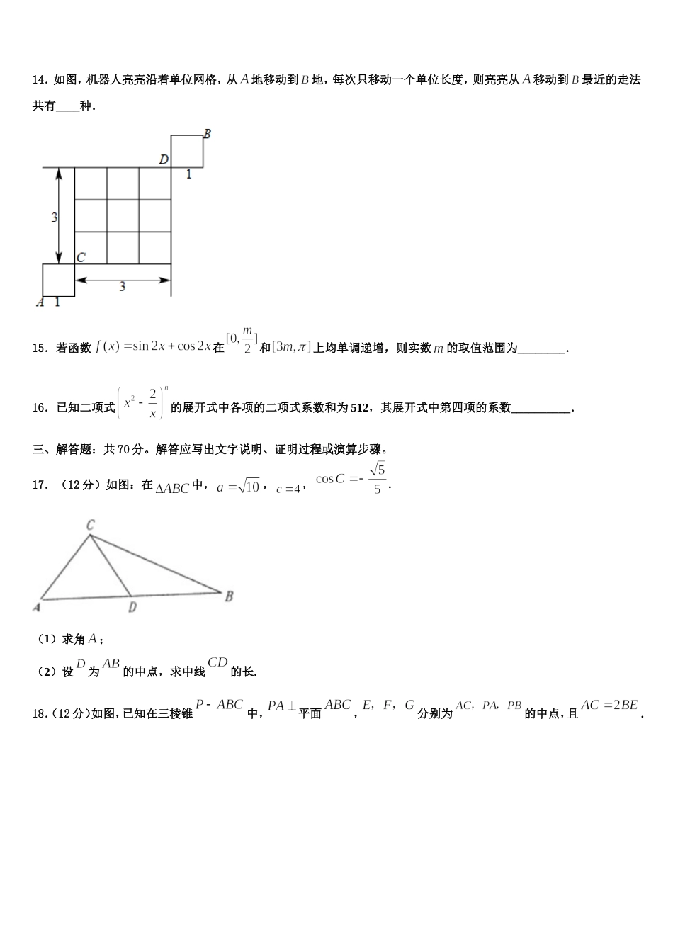 2024届湖南省师大附中数学高三第一学期期末经典模拟试题含解析_第3页