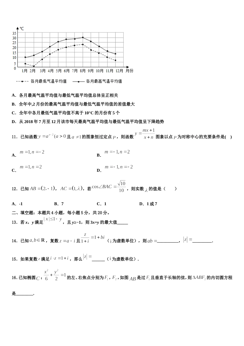 2024届山东省日照实验高级中学数学高三第一学期期末学业质量监测试题含解析_第3页