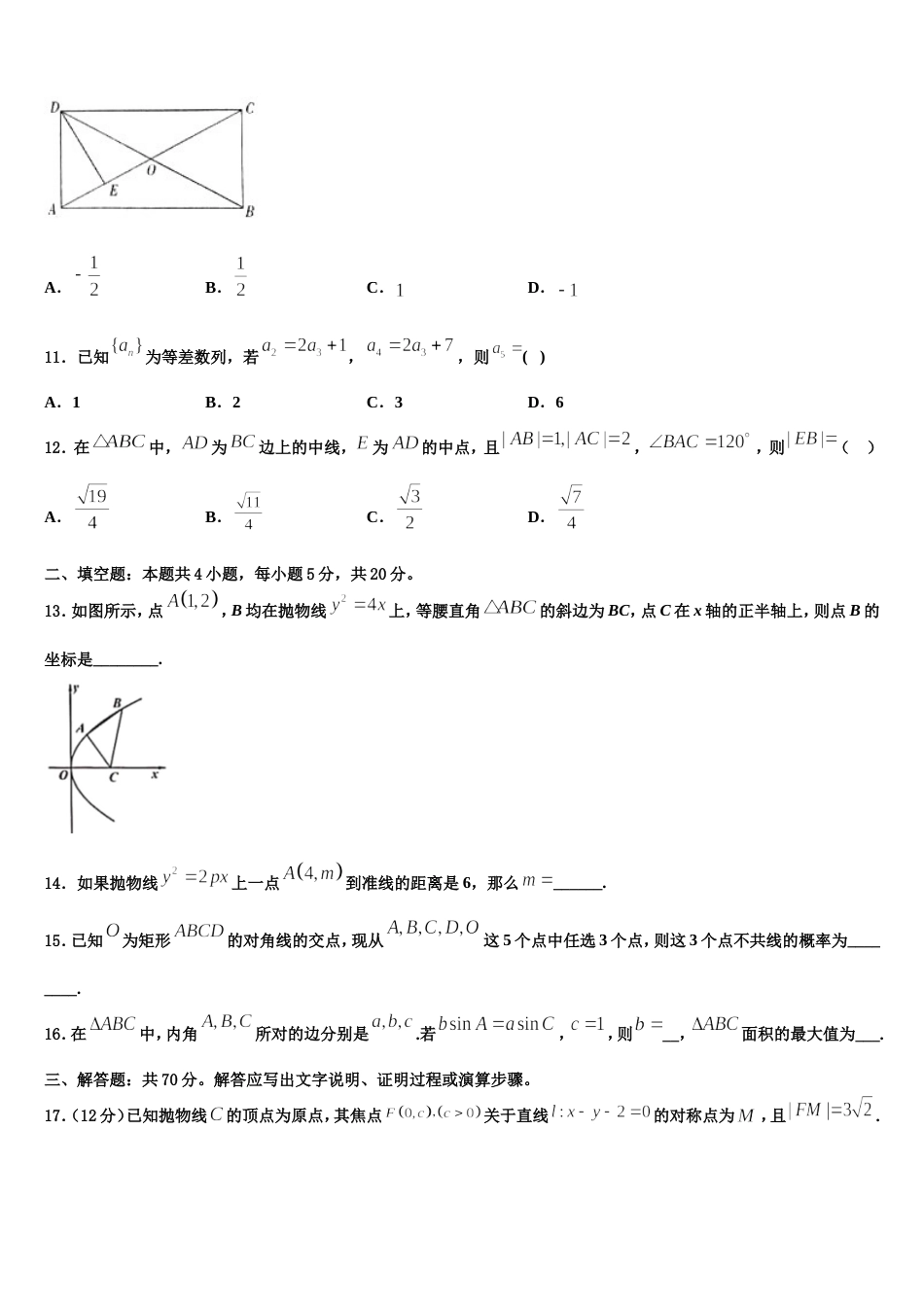 2024年河北省邯郸市临漳第一中学高三上数学期末检测模拟试题含解析_第3页