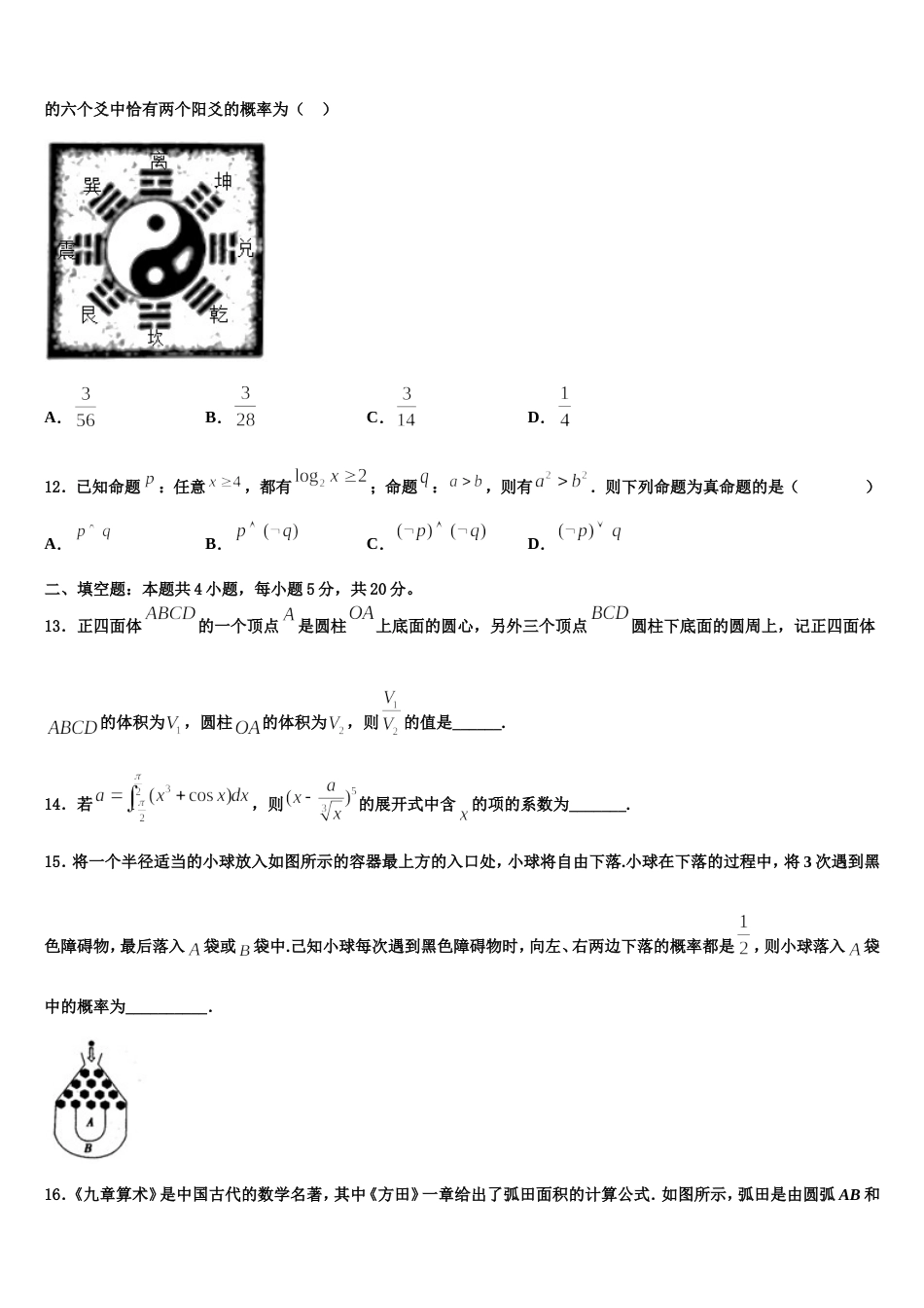 东北育才中学2023-2024学年数学高三第一学期期末学业质量监测模拟试题含解析_第3页