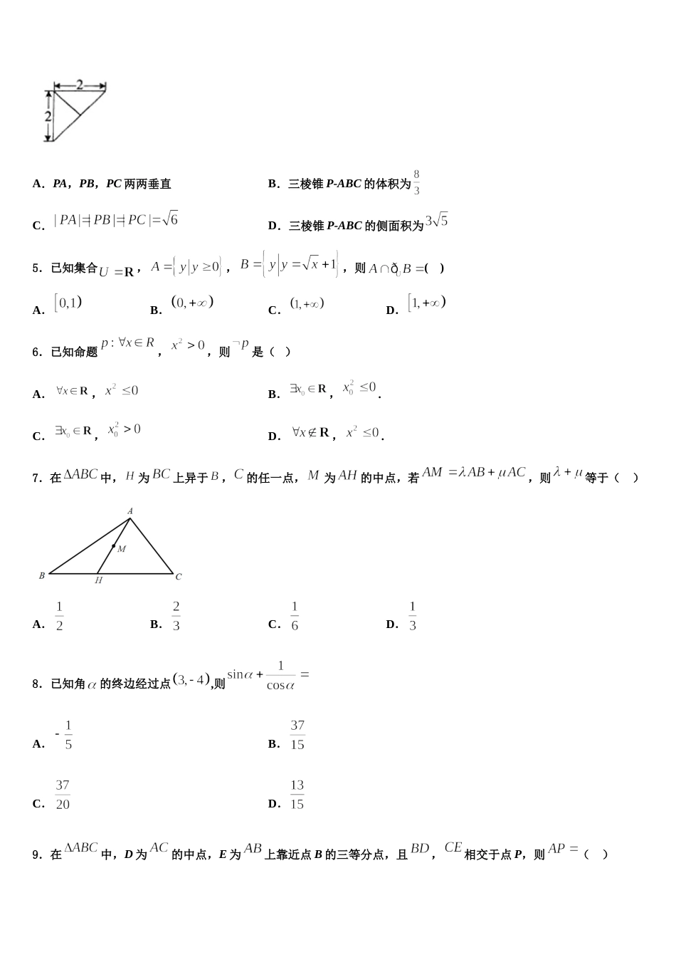 广东省广州市白云区广州外国语学校2024年高三数学第一学期期末检测试题含解析_第2页