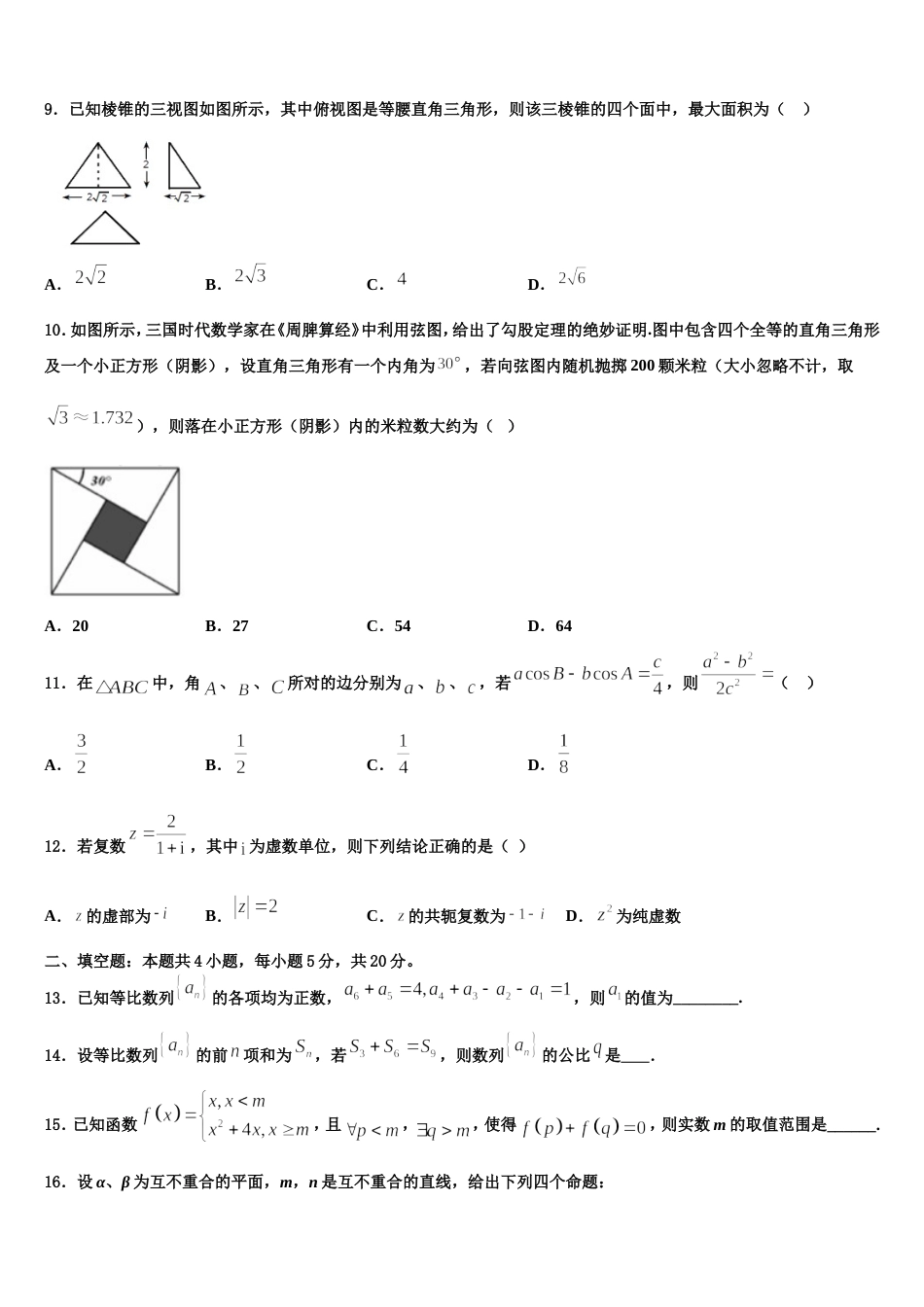 广东省广州市培正中学2024年高三上数学期末监测模拟试题含解析_第3页