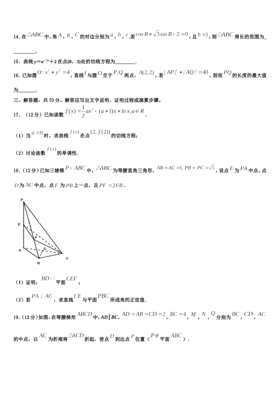 广东省揭阳市揭西河婆中学2024届数学高三第一学期期末监测试题含解析_第3页