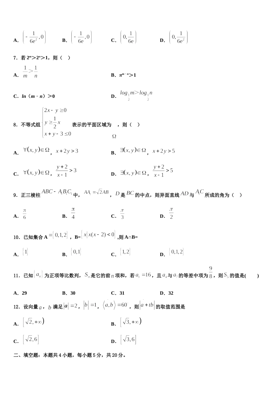 河南省鹤壁一中2024年高三上数学期末质量跟踪监视模拟试题含解析_第2页