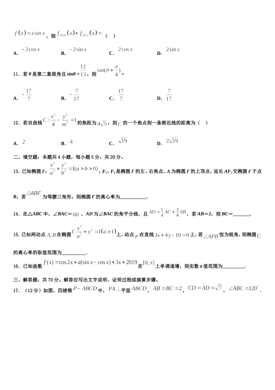 河南省师范大学附属中学2024届数学高三上期末监测试题含解析_第3页