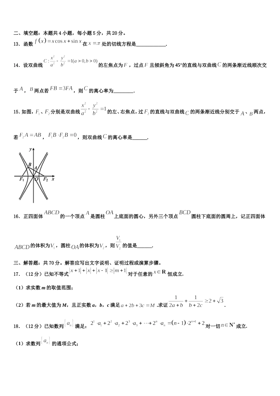 吉林省吉林市第一中学2024届高三上数学期末质量跟踪监视试题含解析_第3页