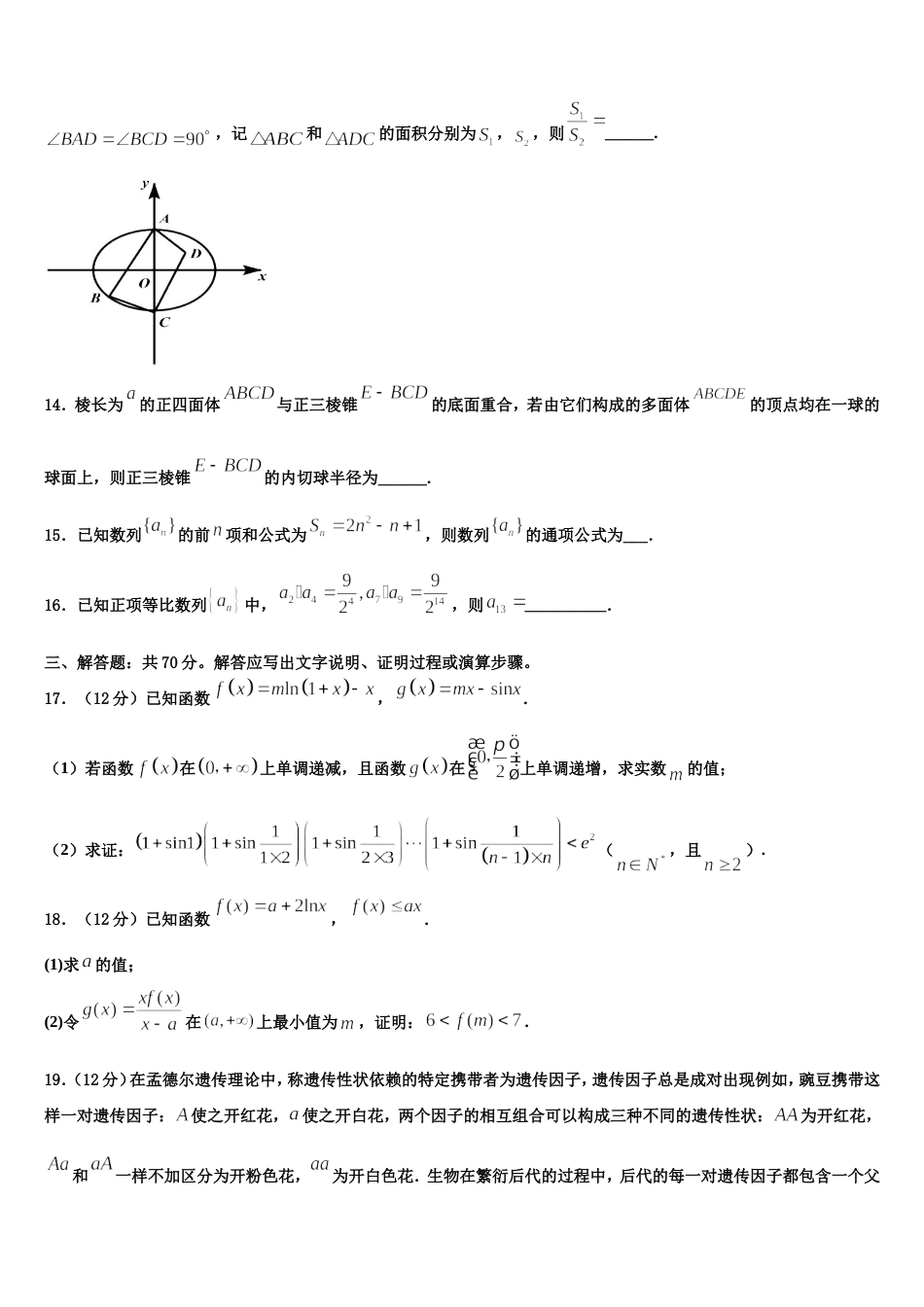 云南省昭通市永善一中2024届高三数学第一学期期末学业质量监测试题含解析_第3页