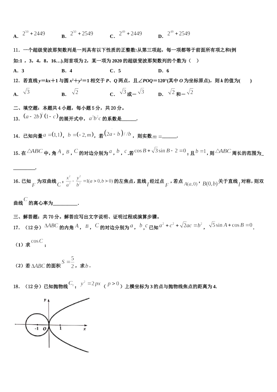 重庆市合川市瑞山中学2024届数学高三上期末综合测试模拟试题含解析_第3页