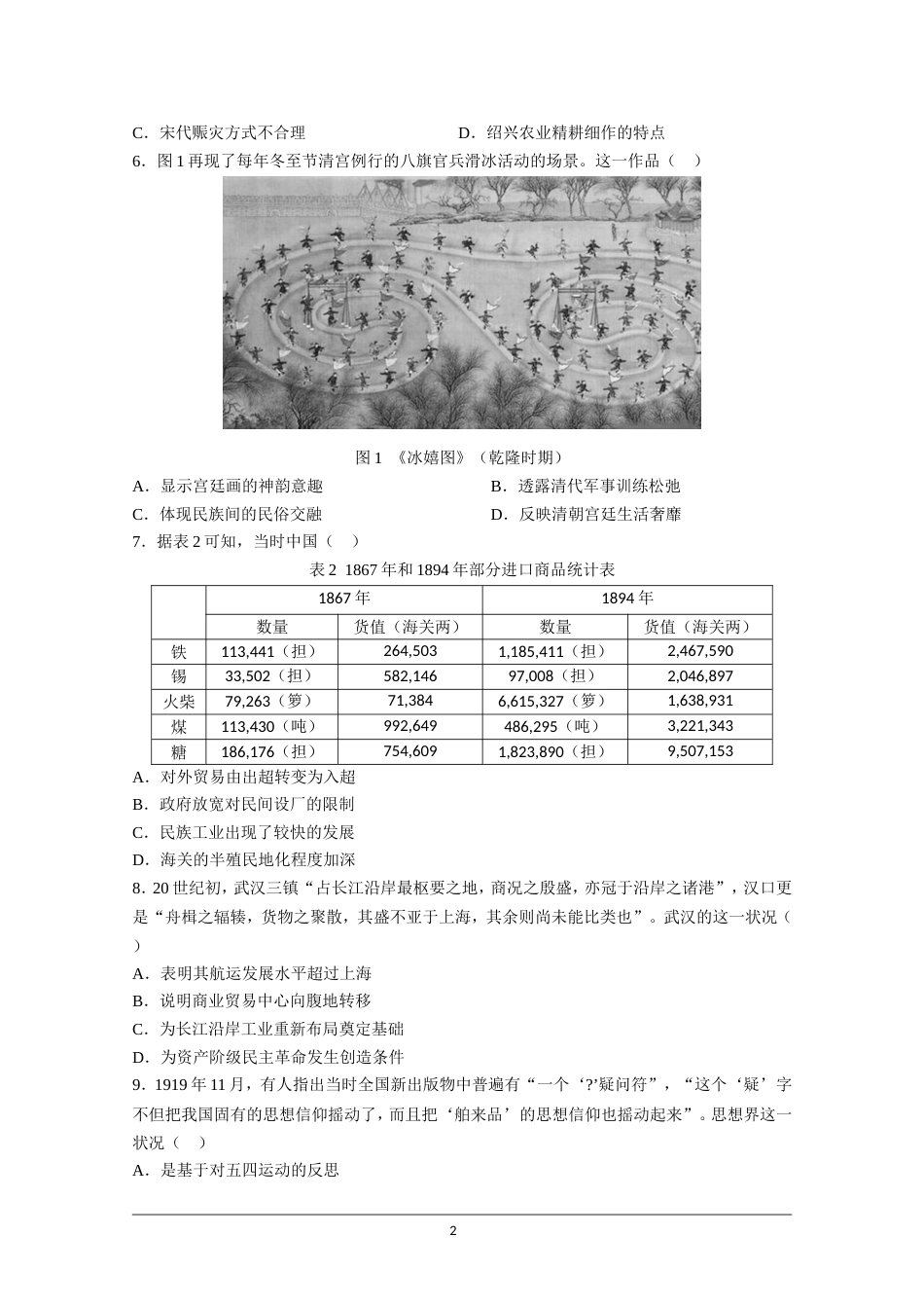 2021年高考真题—— 历史（湖南卷） (原卷版）_第2页