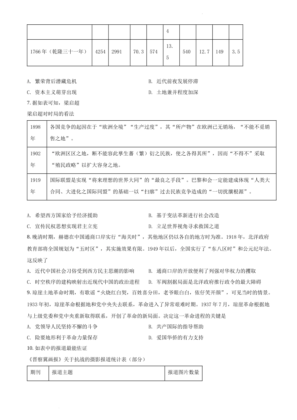 精品解析：2021年新高考海南历史高考真题（原卷版）_第2页