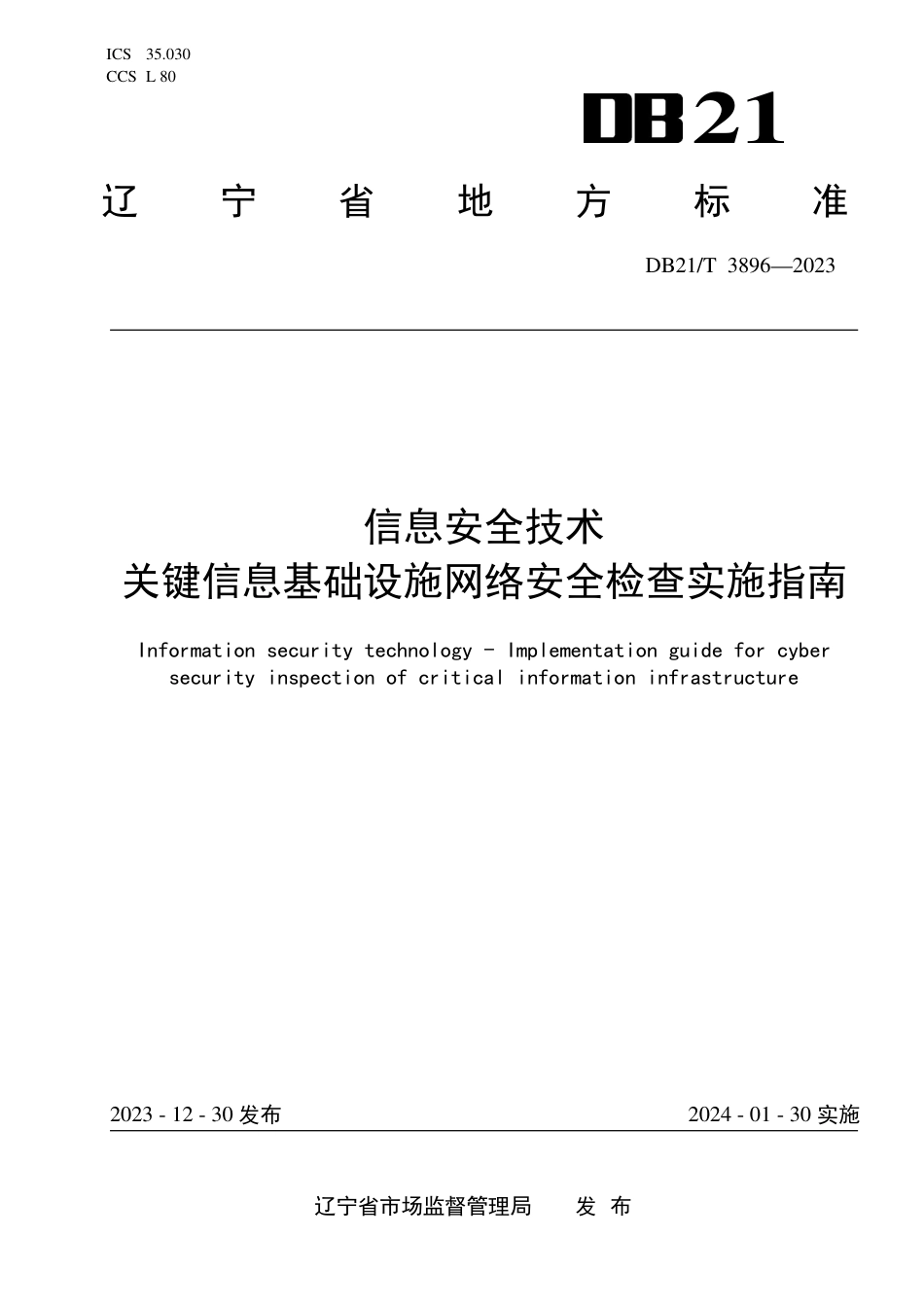 DB21∕T 3896-2023 信息安全技术 关键信息基础设施网络安全检查实施指南_第1页