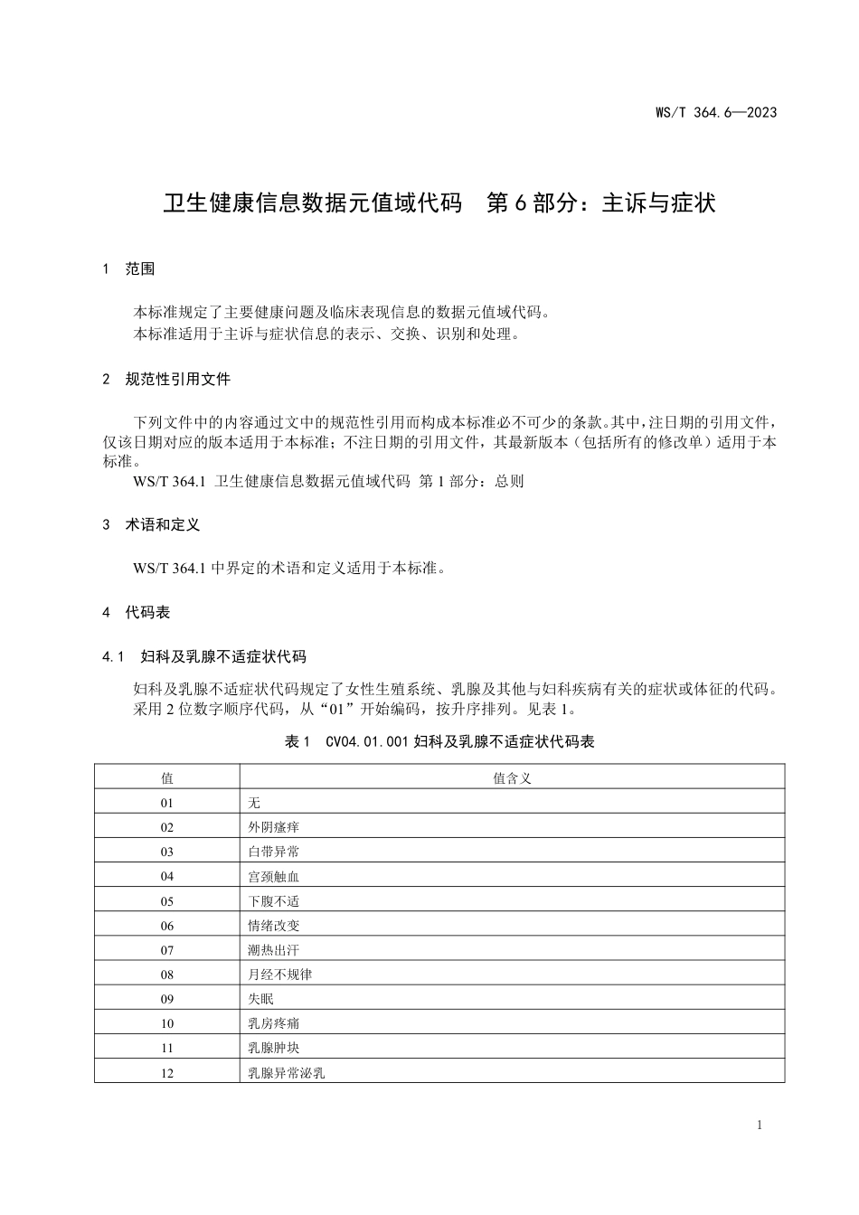 WS∕T 364.6-2023 卫生健康信息数据元值域代码 第6部分：主诉与症状_第3页