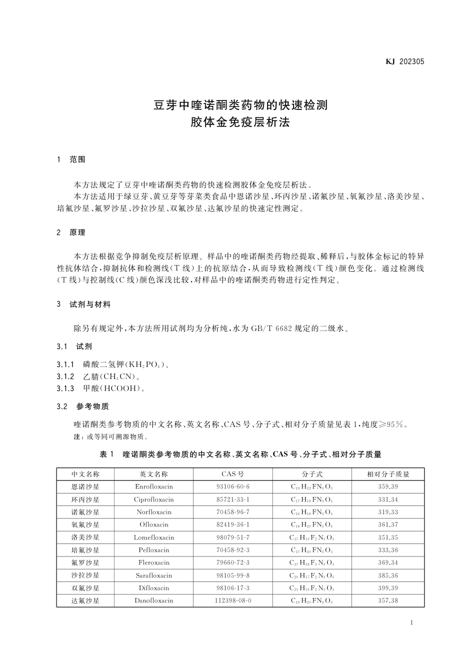 KJ 202305 豆芽中喹诺酮类药物的快速检测 胶体金免疫层析法_第2页