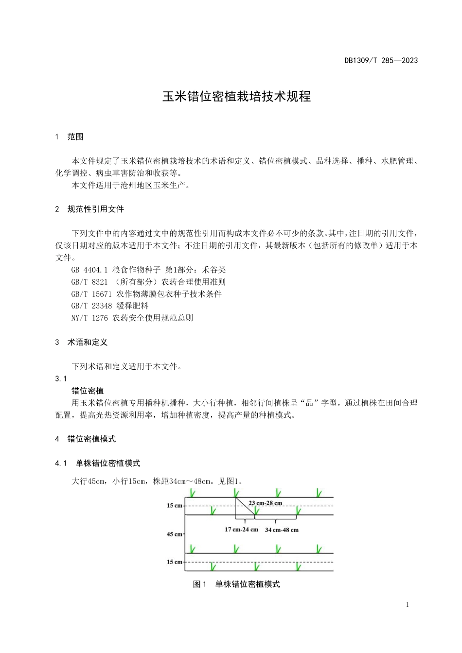 DB1309∕T 285-2023 玉米错位密植栽培技术规程_第3页