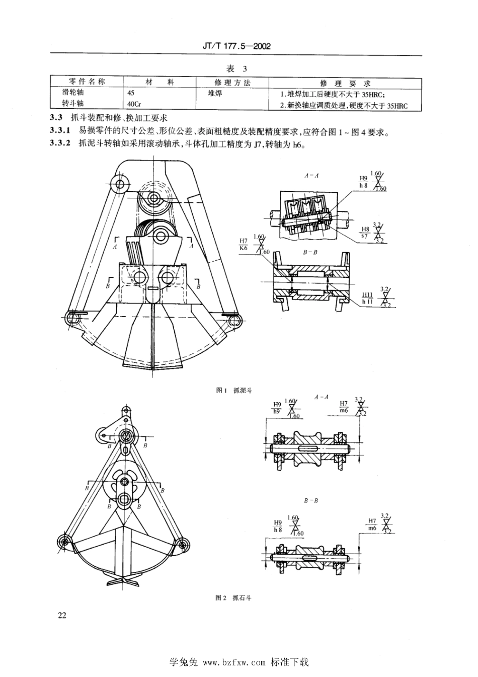 JT∕T 177.5-2002 抓斗挖泥船专用设备修理技术要求 第5部分：抓斗装置_第3页