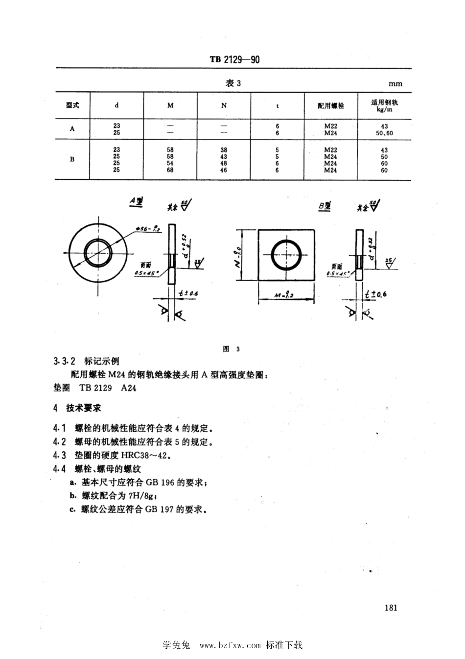 TB 2129-1990 钢轨绝缘接头用高强度紧固件_第3页