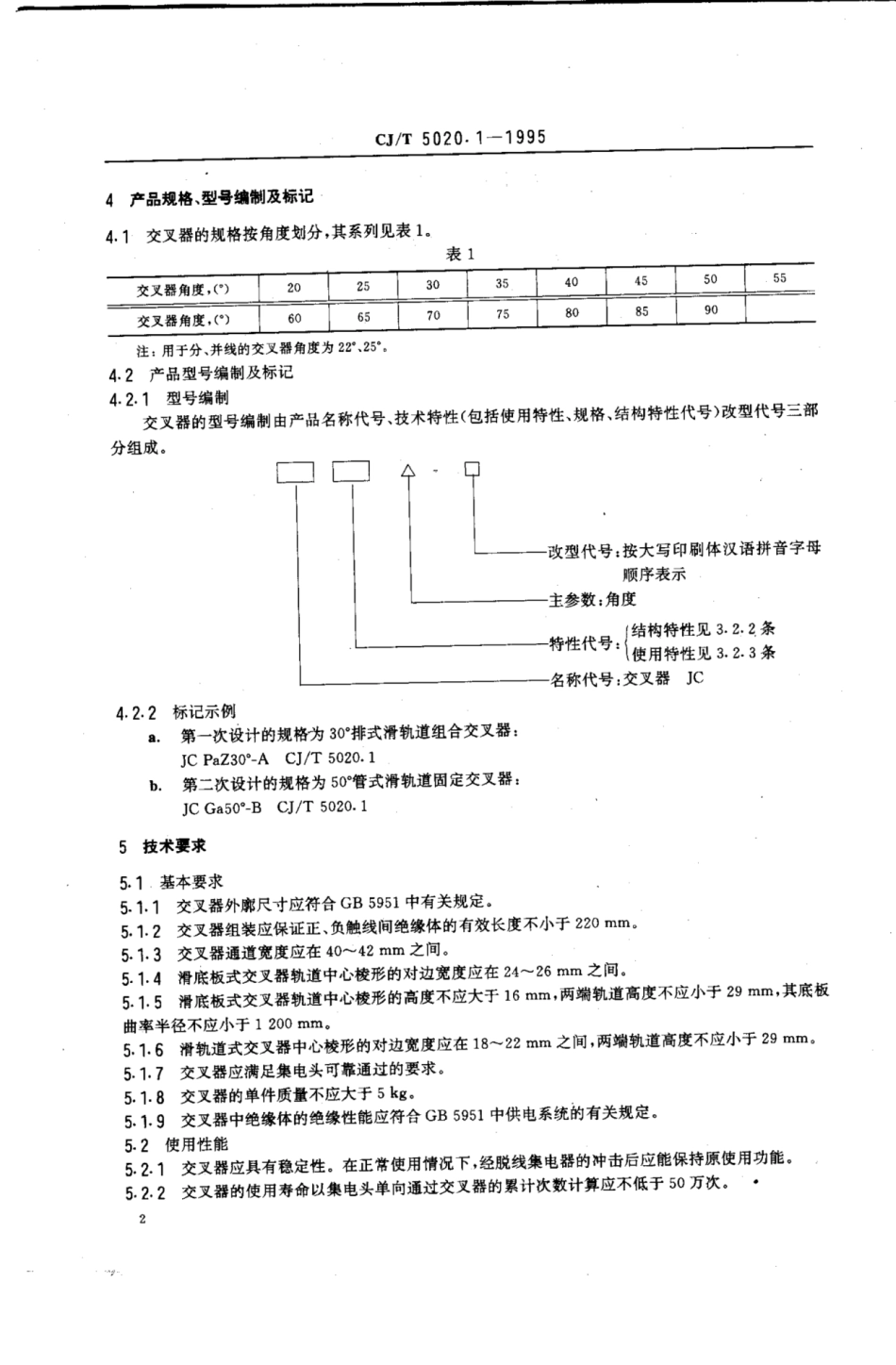 CJ∕T 5020.1-1995 无轨电车供电触线网交叉器_第2页