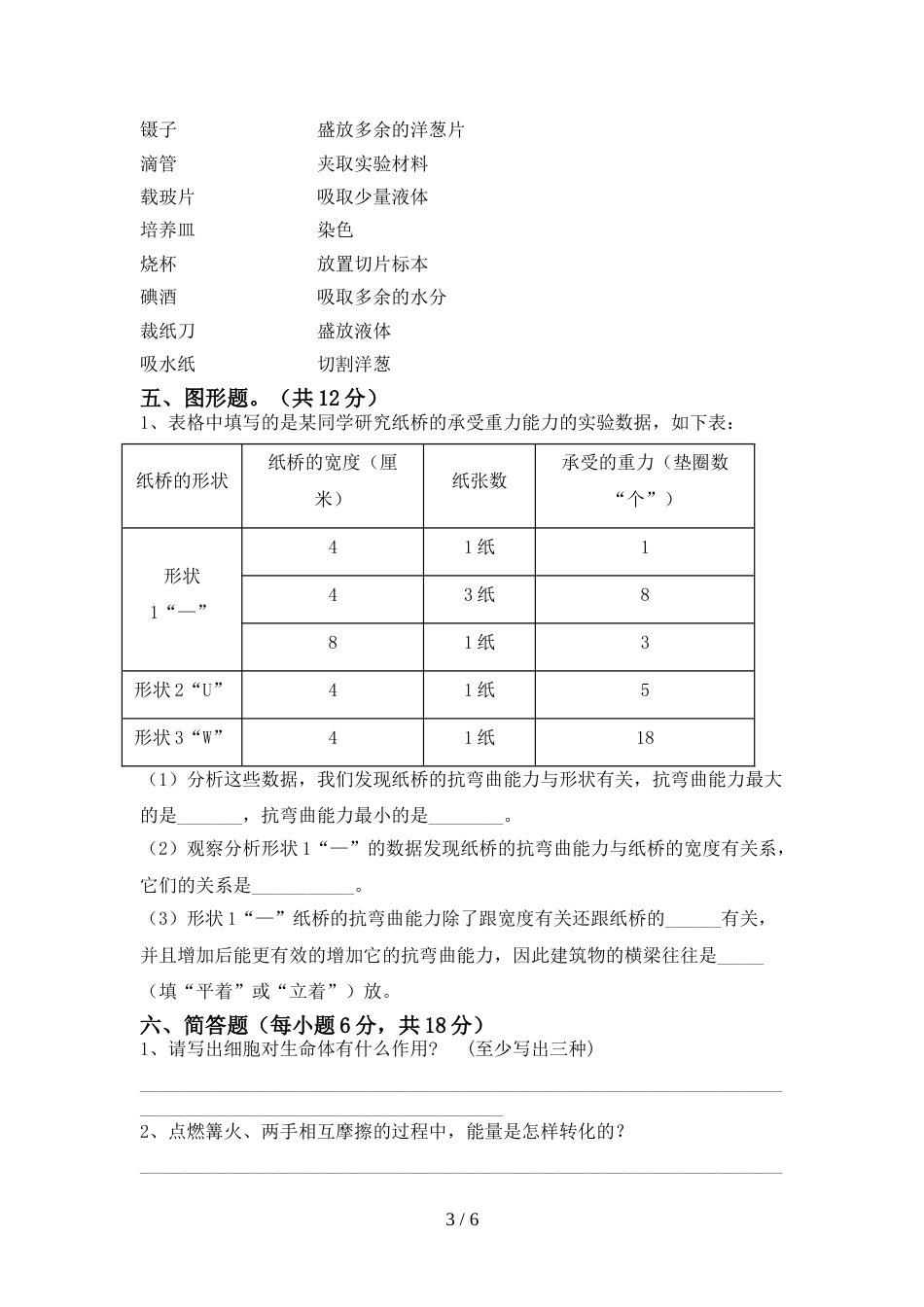 小学六年级科学上册期末测试卷(真题)_第3页