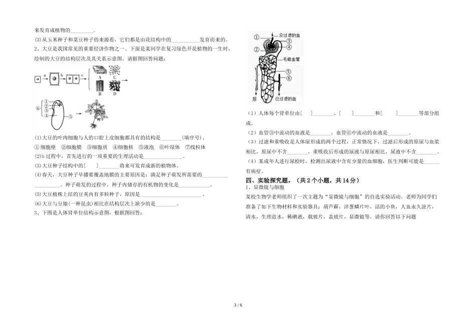 七年级生物上册期末考试题含答案_第3页