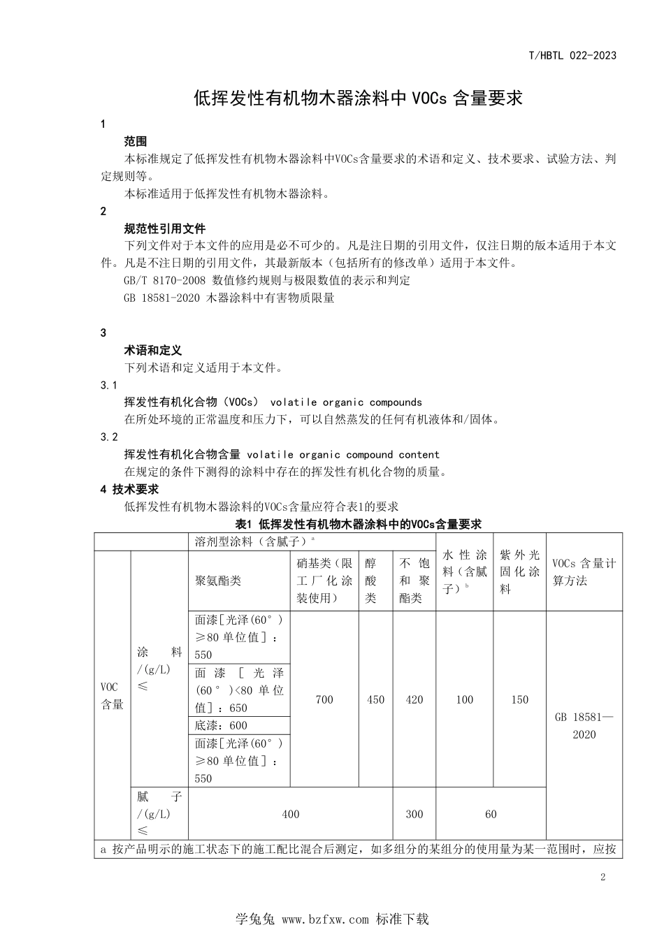 T∕HBTL 022-2023 低挥发性有机物木器涂料中VOCs 含量要求_第3页