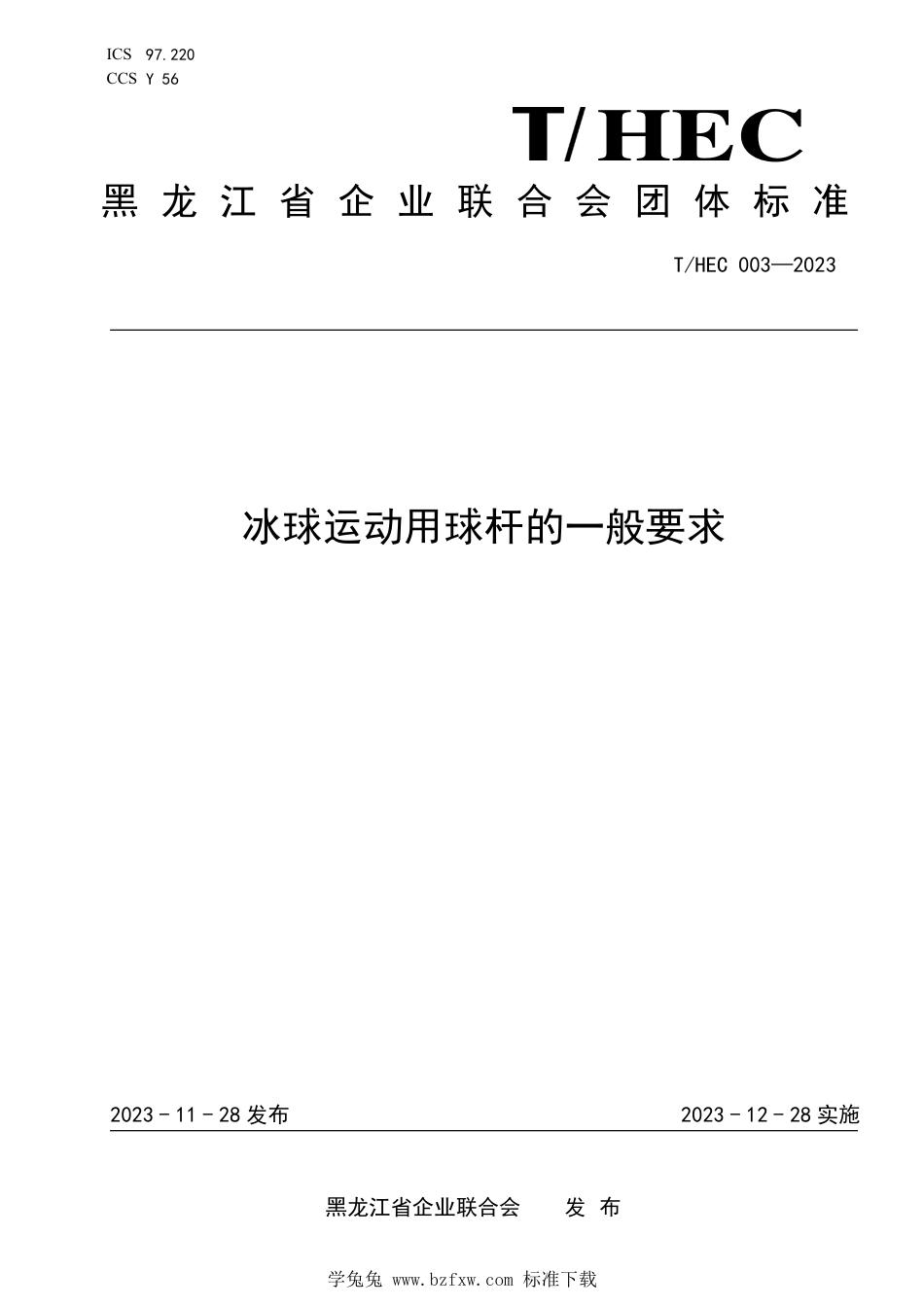 T∕HEC 003-2023 冰球运动用球杆的一般要求_第1页