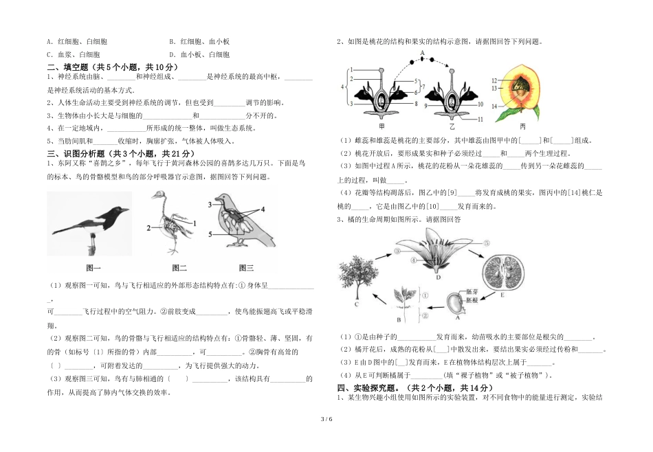 苏教版七年级《生物》上册期末试卷及答案【精品】_第3页