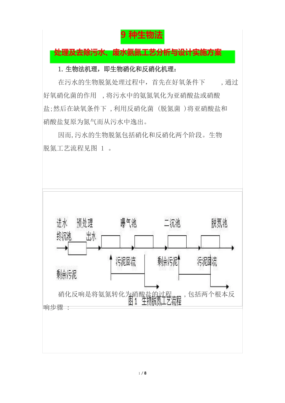 9种生物法去除处理污水、废水氨氮工艺分析与设计实施方案_第1页