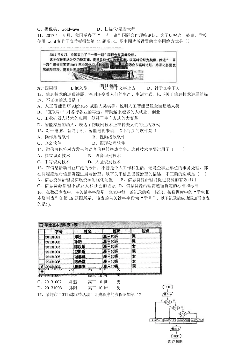 2023年江西省高考信息技术真题试卷含答案只含信息技术基础必修+网络技术应用选修_第2页