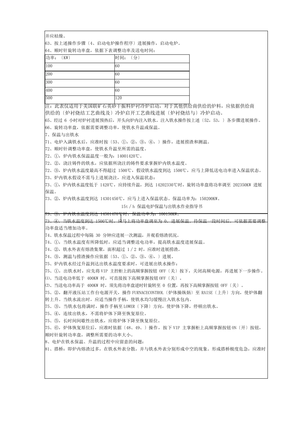 15t∕h保温电炉保温与出铁水作业指导书_第3页