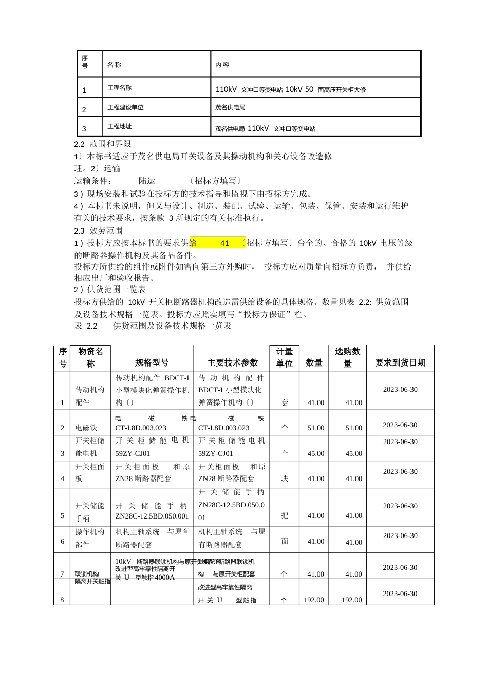 110kV文冲口等变电站10kV50面高压开关柜大修技术要求_第2页