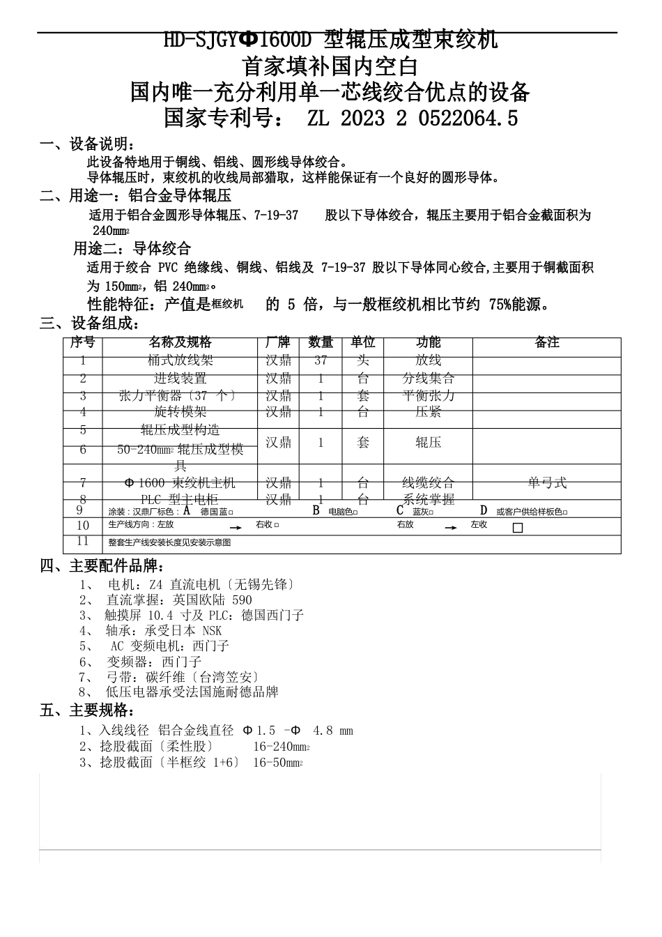 1600D型束绞机(辊压成型)-中文设备参数全解_第1页