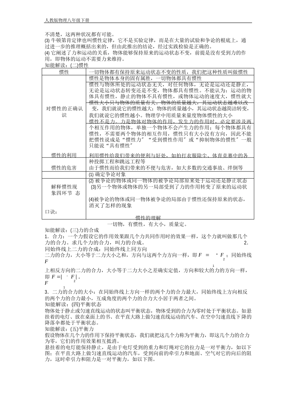 2023年八年级物理下册运动和力知识点总结_第2页