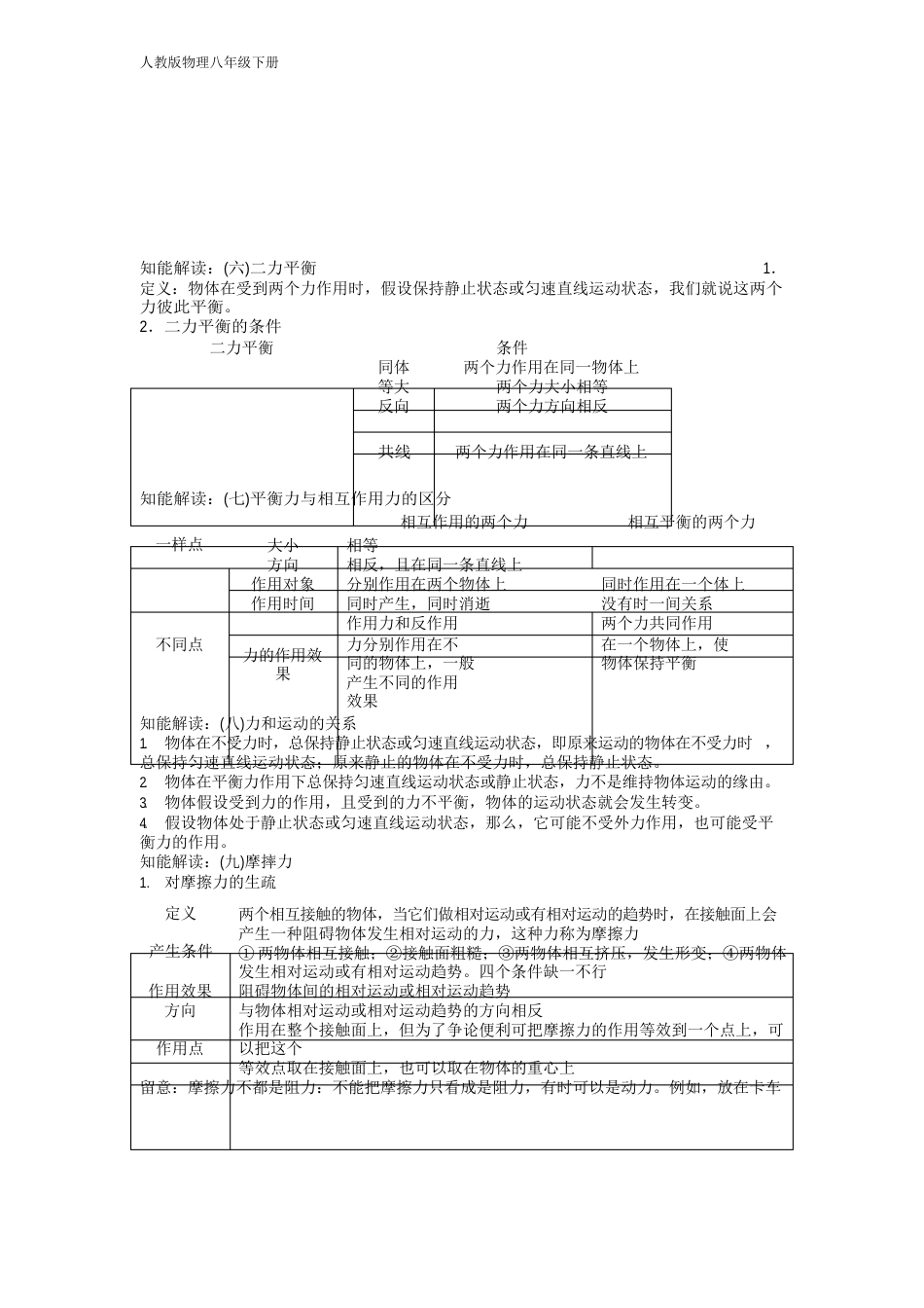 2023年八年级物理下册运动和力知识点总结_第3页