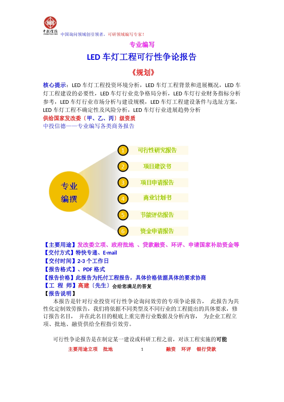 LED车灯项目可行性研究报告_第1页