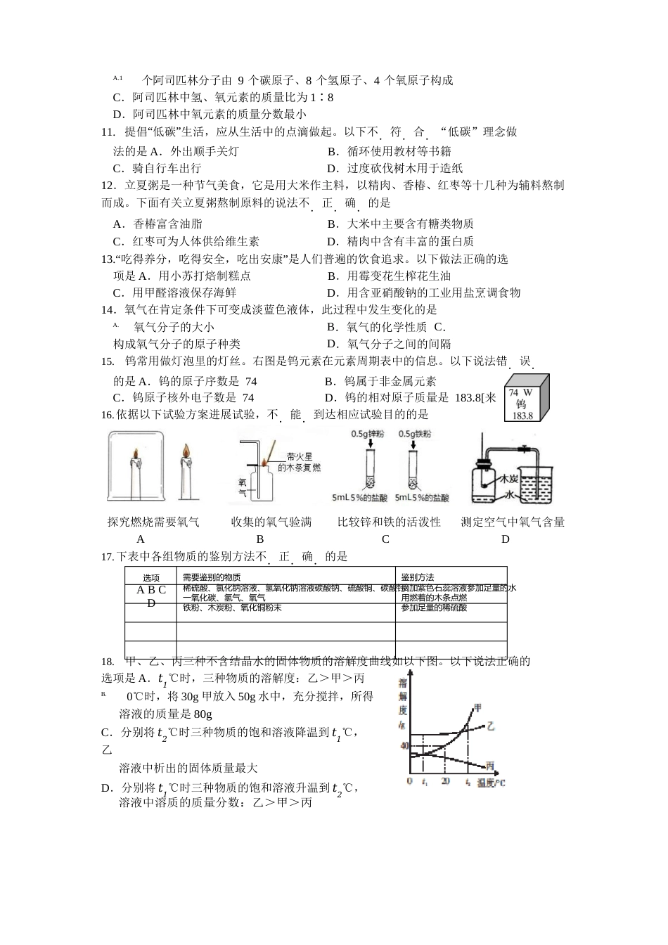 2017年初三一模化学试题及答案_第2页