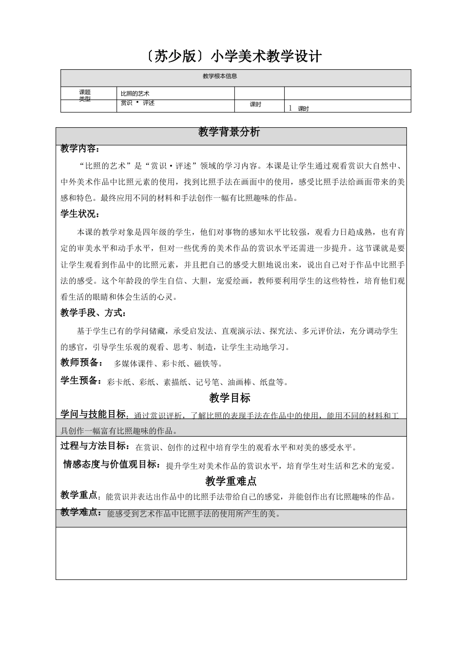 11对比的艺术-教学设计_第1页