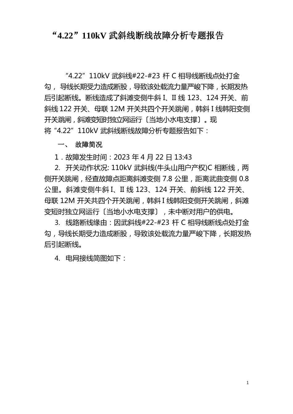 110kV线路断线故障分析专题报告_第1页