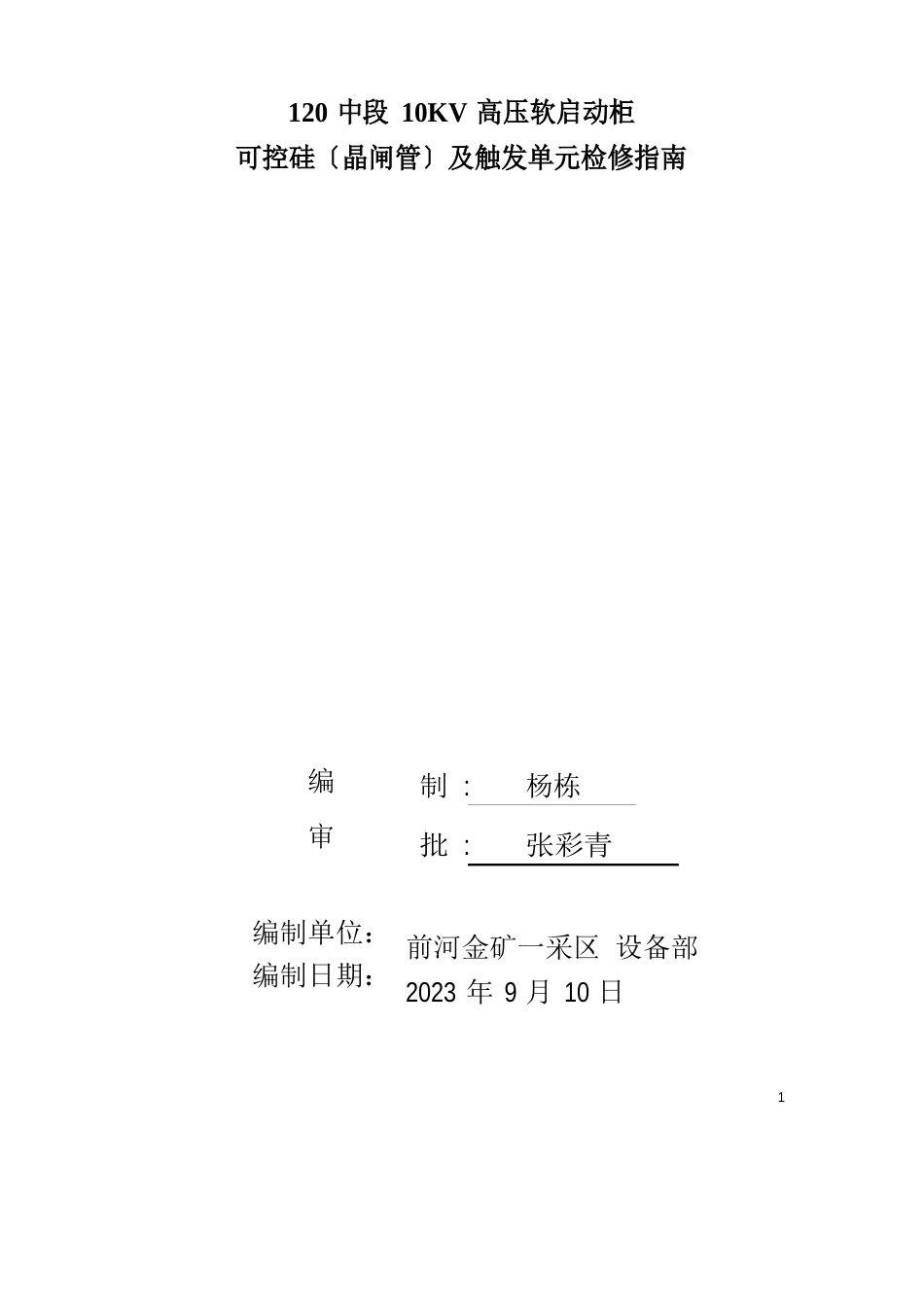 10KV高压软启动(可控硅)技术手册_第1页