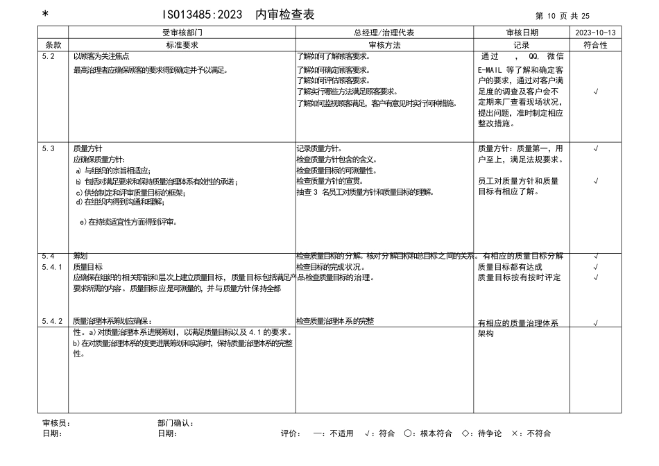 ISO134852023年内审检查表+审核记录_第3页