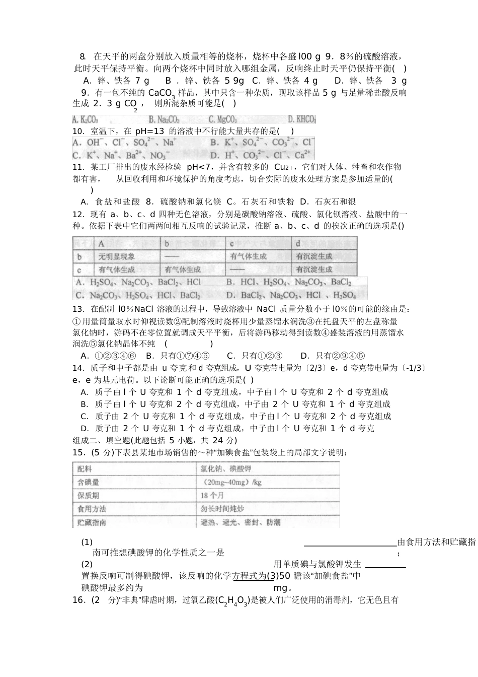 2023年全国初中化学竞赛(广东省初赛)试题_第2页